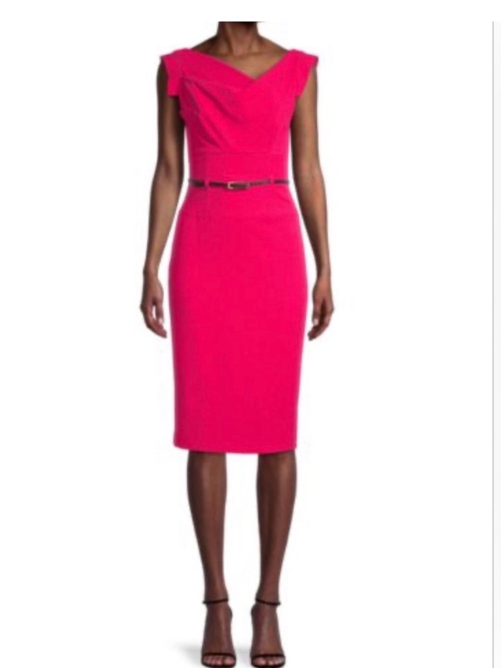 Black Halo Hot Pink Sleeveless Midi Dress with Cowl Neck